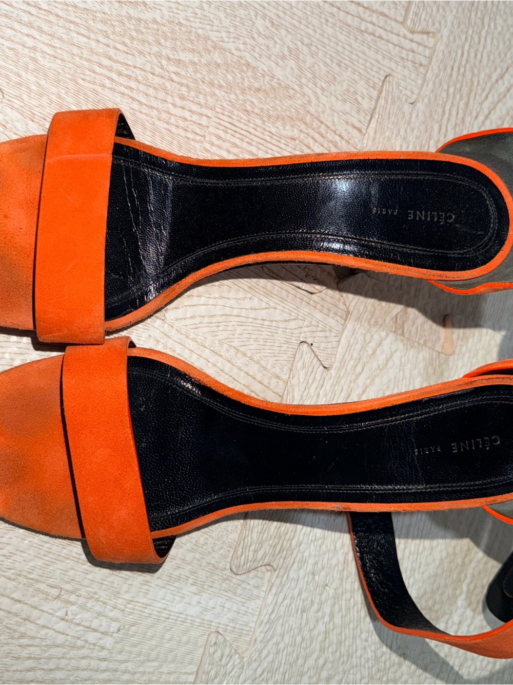 Celine Orange Suede Open-Toe Heels